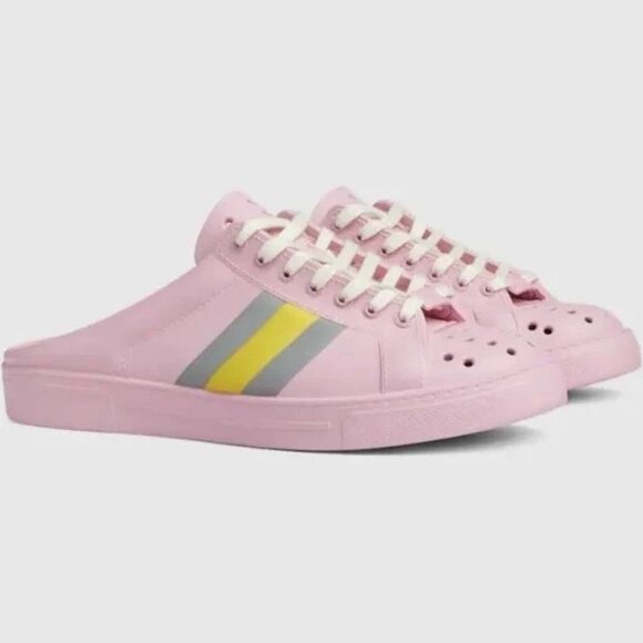 NIB Gucci Ace web pink rubber platform mule sneakers IT 38/ US 8 - Picture 1 of 9